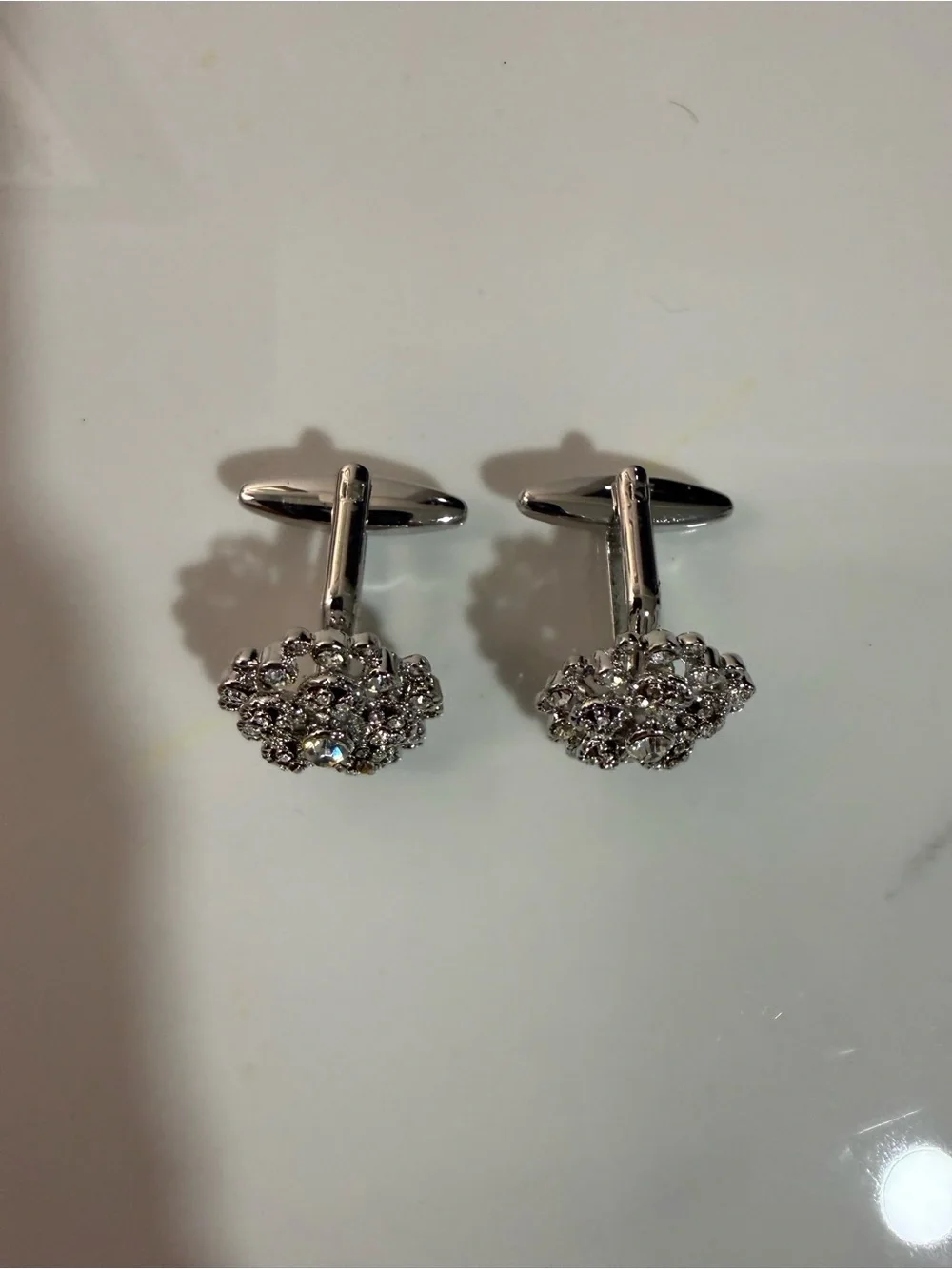 Silver Tone Crystal Cluster Cufflinks